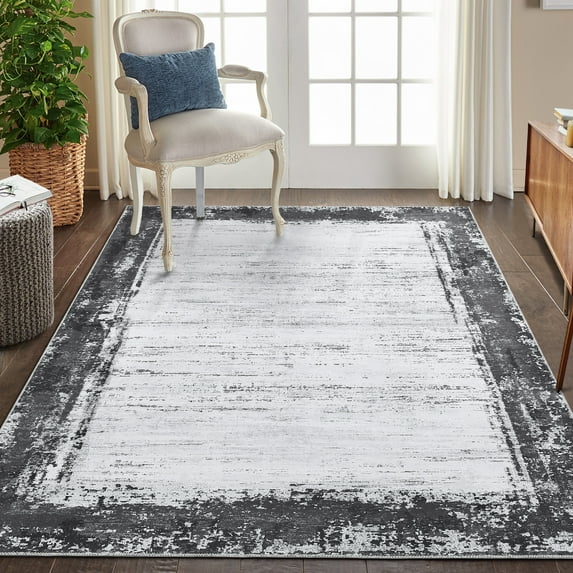 HOMERRY Washable Rugs 6'x 9' Rug for Living Room Bedroom Rug Modern Bordered Thin Indoor Carpet, Gray