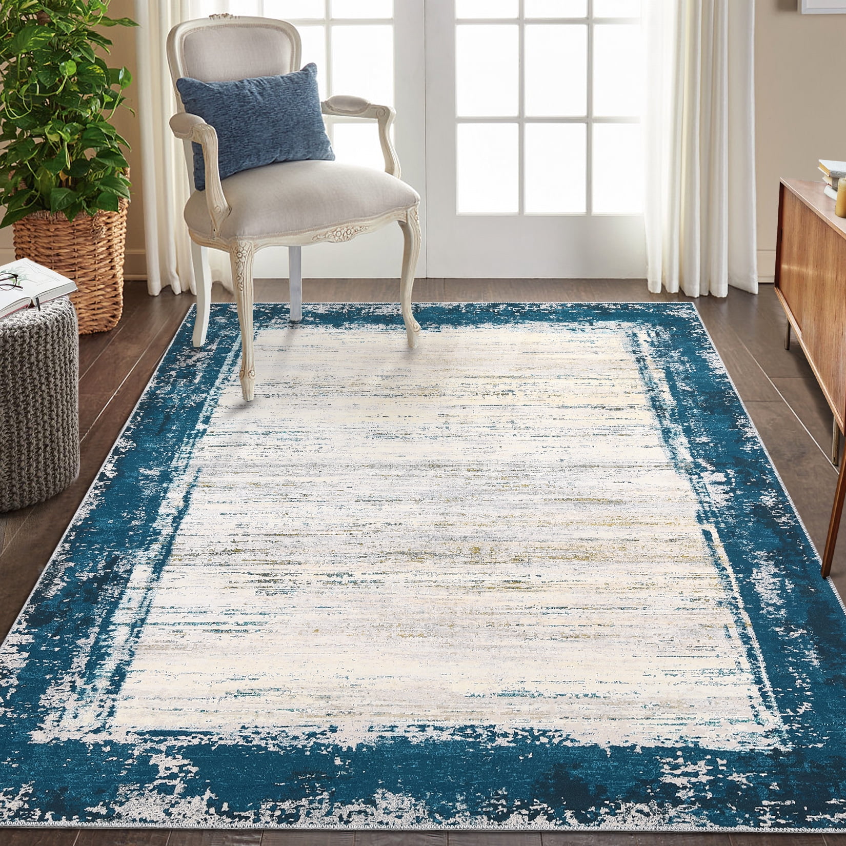 Thin Ribbed Rug HOMERRY Washable Rugs 6'x 9' Rug for Living Room Bedroom Rug Modern ...