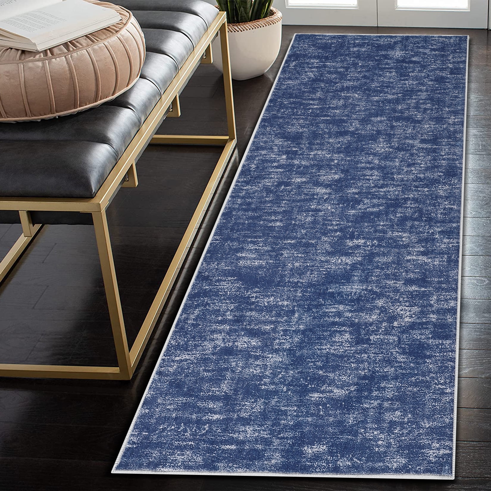 HOMERRY Washable Rugs Door Mat 2' x 4' Blue Rug Solid Small Rug Non ...