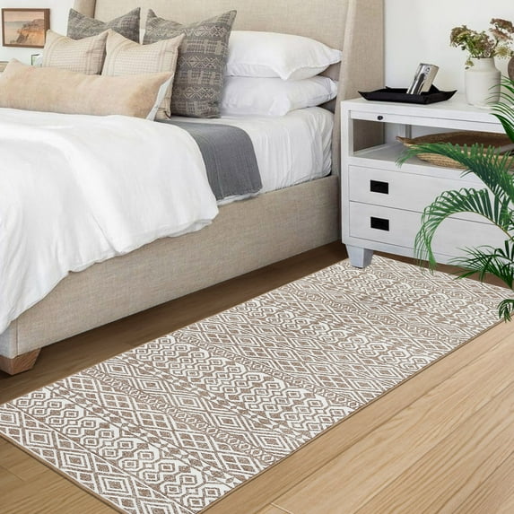 HOMERRY Washable Runner Rug 2' x 8' Bohemian Non Slip Rugs Geometric Rug Soft Modern Area Rug for Hallways Entry Rug, Brown