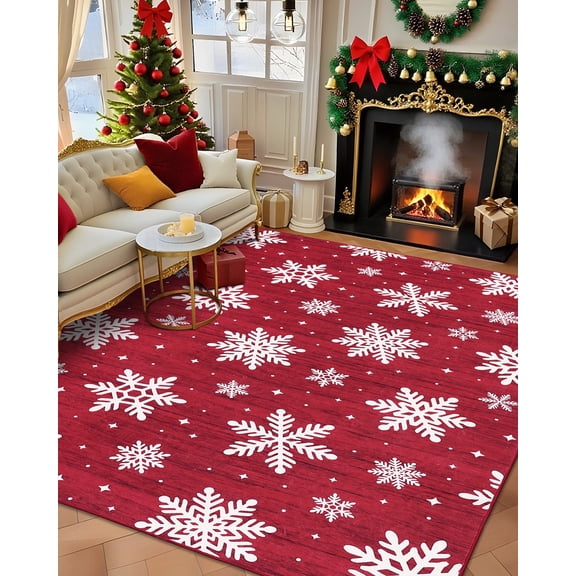HOMERRY Xmas Rug Christmas Home Decor Area Rug Indoor Modern Washable Non-Slip Throw Rug for Living Room 9' x 12' Red Carpet