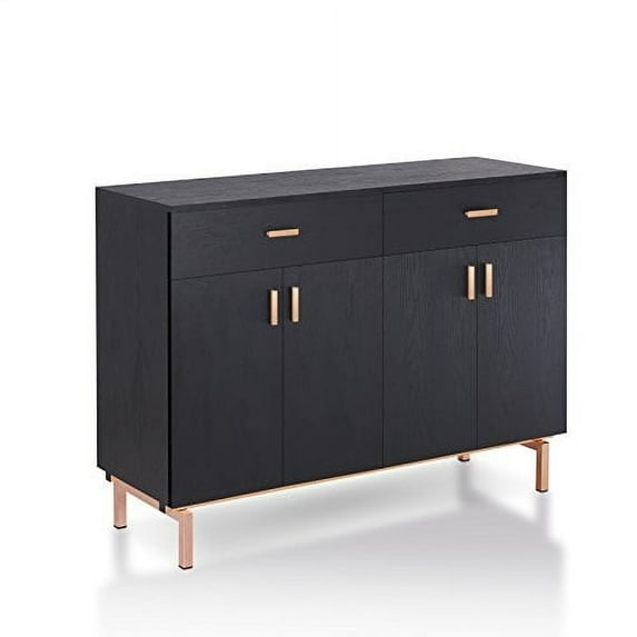 HOMES Inside + Out Brysin 2 Drawer Contemporary Style Buffet Server, Black/Rose Gold