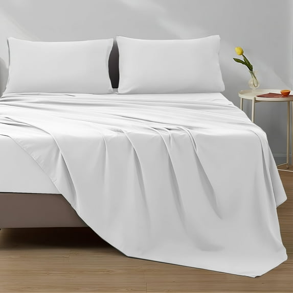 HOMES PERCEPTION 100% Cotton Jersey Sheets Queen, 4pcs Jersey Knit Sheets, 16” Deep Pocket Queen Sheets, Jersey Pillowcase & Flat Sheet Queen, White