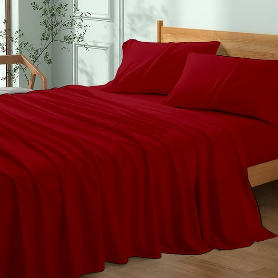 HOMES PERCEPTION 3 Pcs Twin XL Microfiber Sheet Sets – 16” Extra Deep Pocket Wrinkle Free Breathable Microfiber Twin XL Bed Sheets (Burgundy)