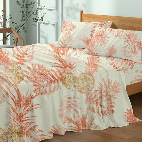 HOMES PERCEPTION 4 Pcs King Size Microfiber Sheet Sets – 16” Extra Deep Pocket Wrinkle Free Breathable Microfiber King Sheets (Peachy Floral)