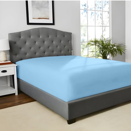HOMES PERCEPTION Poly Cotton Jersey Full Fitted Sheet - Single Fitted Sheet Only - Fade Resistant & Wrinkle-Free Bed Cover Fitted Sheet- 16 Inches Deep Pocket Full Size Fitted Sheets, Sky Blue
