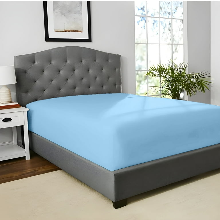 HOMES PERCEPTION Queen Size Poly Cotton Jersey Fitted Sheet Sky Blue Walmart