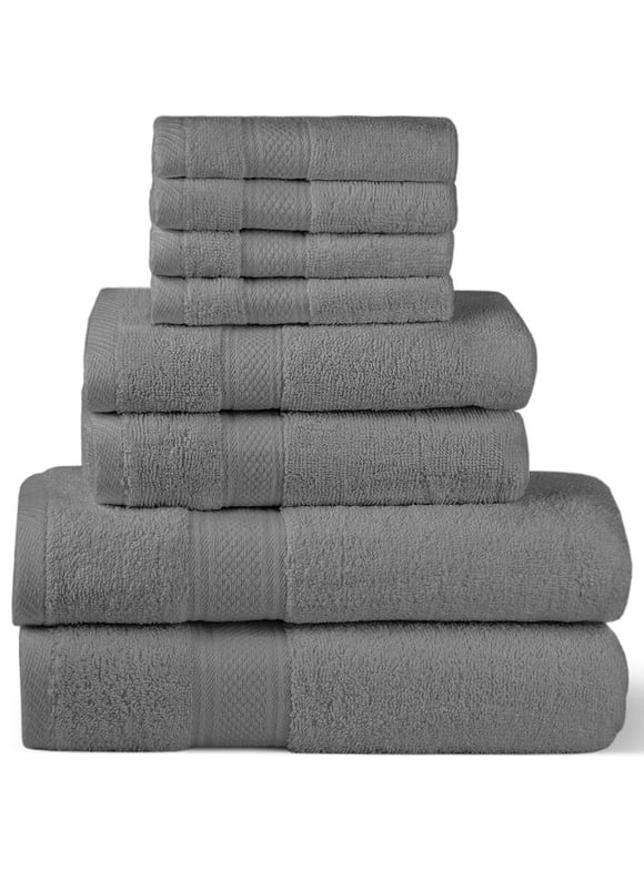 HOMES PERCEPTION Premium 8 Pack Bath Towels Set | 600 GSM 2 Bath Towels, 2 Hand Towels 4 Wash cloths | Bath Towels on Clearance, Charcoal Gray