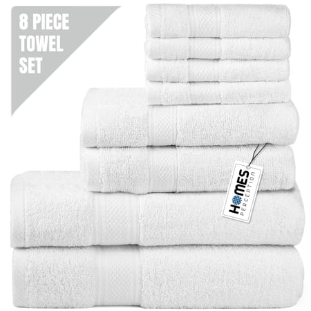HOMES PERCEPTION Ultra Soft 8-Piece Towel Set - 100% Cotton - White