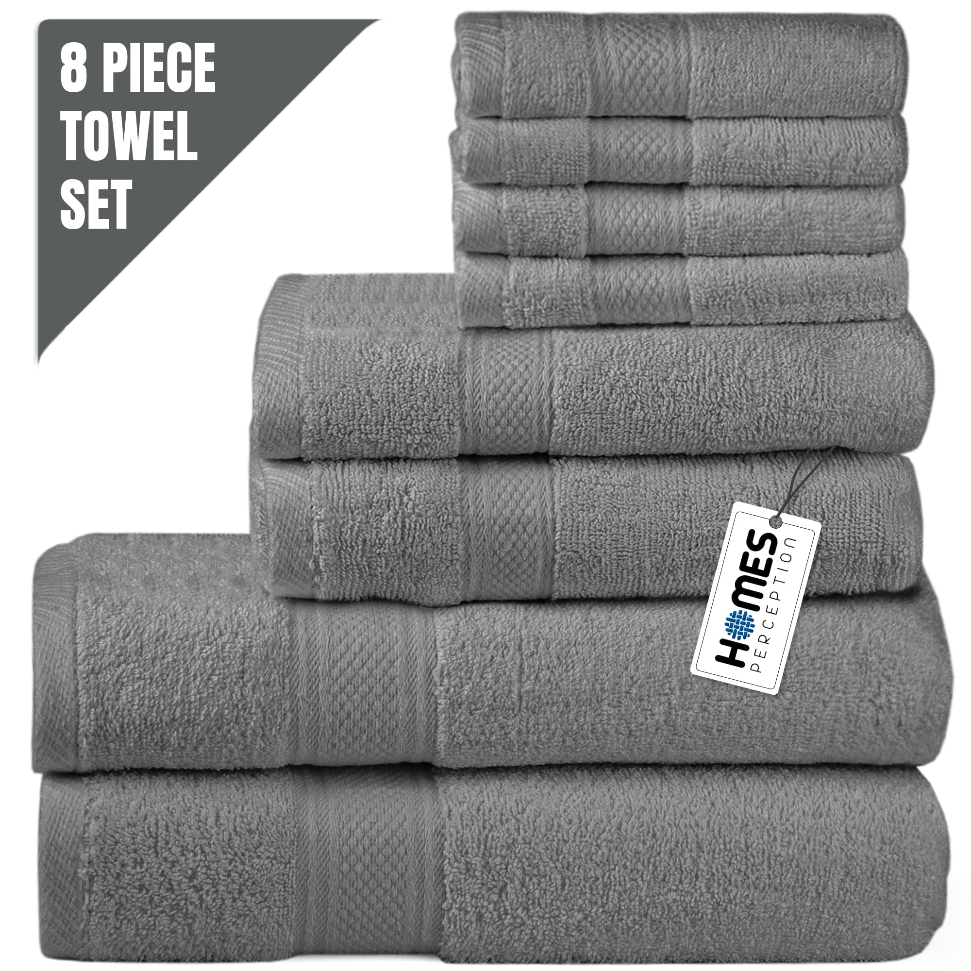HOMES PERCEPTION 8-Piece Towel Set Ultra Soft - Towels & Washcloths Grey - Walmart.com