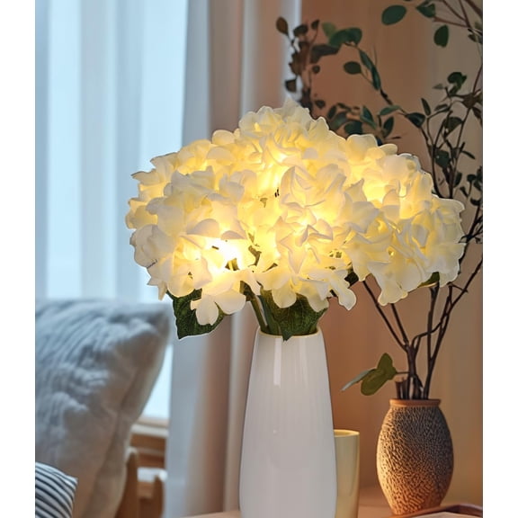 HOMESEASONS Artificial Hydrangea Bouquet Lamp Faux Hydrangea Flowers with LED Lights, Faux Flowers Night Light for Home Office Party Holiday Wedding Decor Gift of Anniversary Birthday (White) Y101