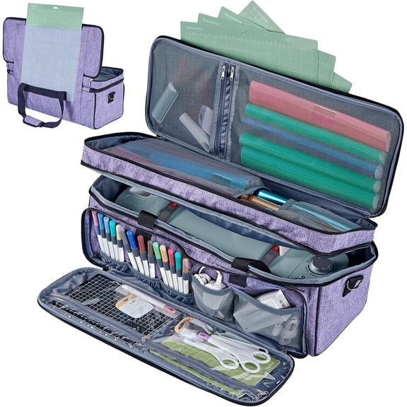 HOMEST Double Layer Carrying Case with Mat Pocket for Cricut Maker 4, Explore 4, Multi Front Pockets for Accessories and Supplies, Grey