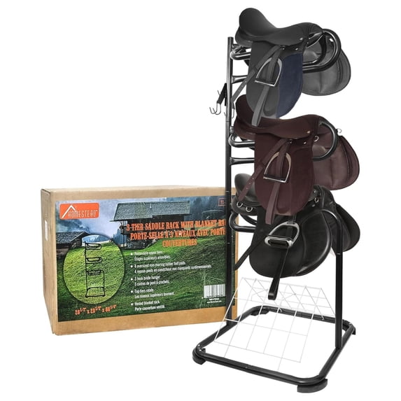 HOMESTEAD 3-Tier Saddle Rack, Horse Saddle Stand with Rotating Tiers & Bridle Rack