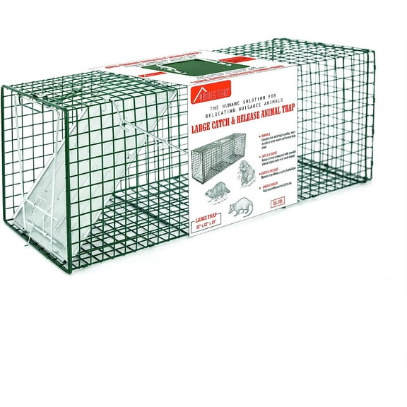 HOMESTEAD 32 Inch Live Animal Trap - Specialized for Raccoons, Opossums, Groundhogs, Skunks, Feral Cats, Squirrels - Humane Way Catch & Release Animal Trap