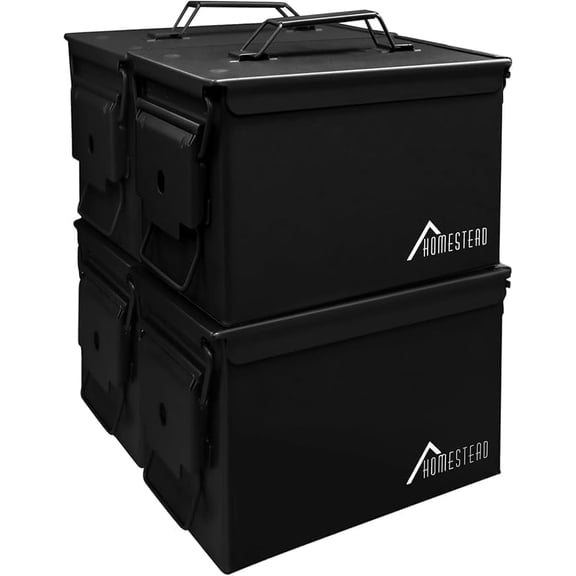 HOMESTEAD 50 Cal Metal Ammo Can – 4 Pack M2A1 Military Steel Ammo Storage Box, Airtight and Water-Resistant Ammunition, Black