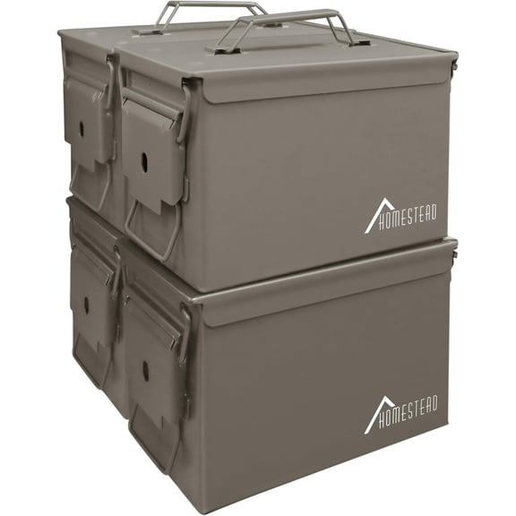 HOMESTEAD 50 Cal Metal Ammo Can – 4 Pack M2A1 Military Steel Ammo Storage Box, Airtight and Water-Resistant Ammunition, Dark Brown Color