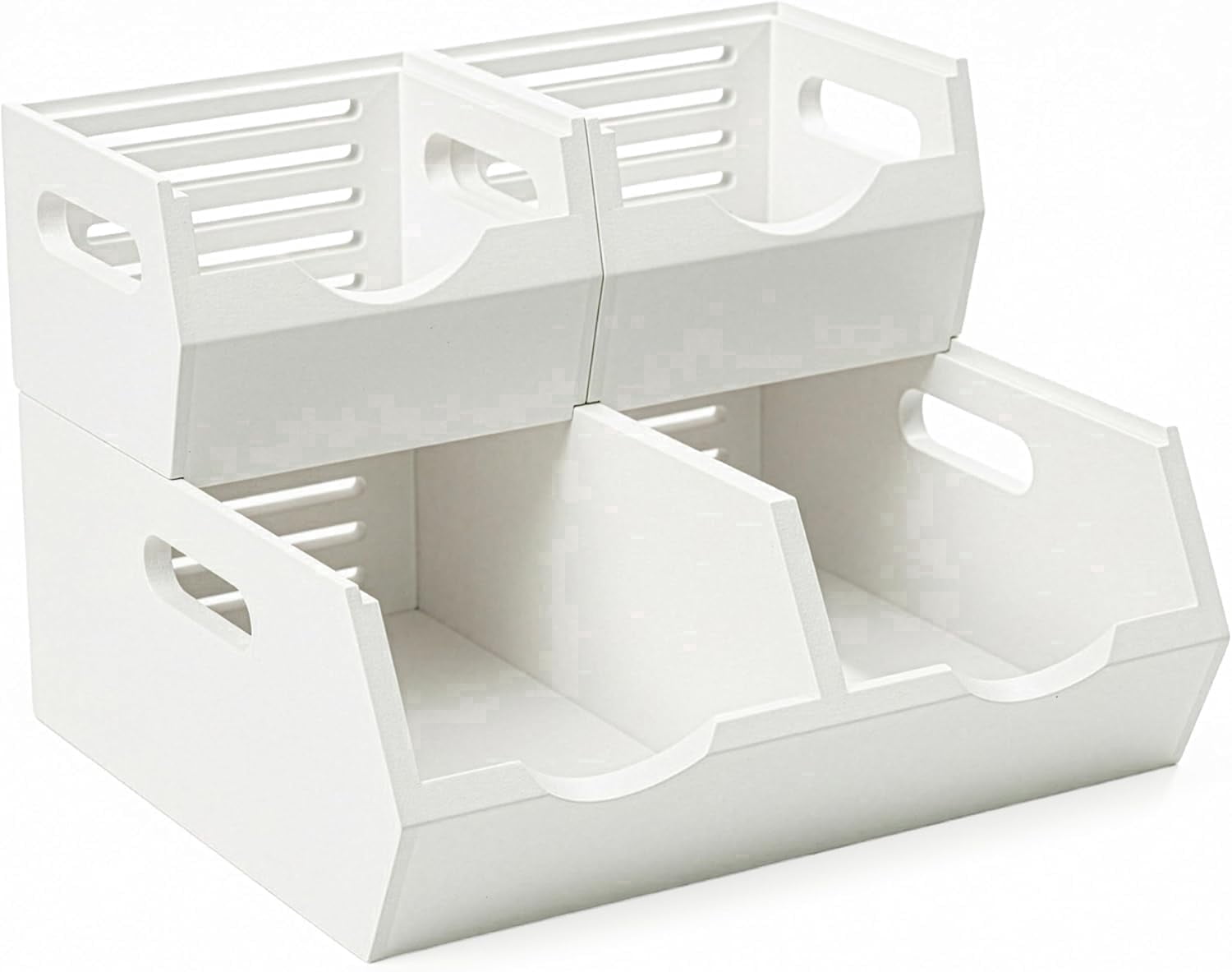 HOMESTEAD Acacia Wood Pantry Storage Bins, Stackable Bins Open Front Organizer, Ventilated Potato and Onion Storage Bins with Handles, Wooden Fruit Basket for Kitchen Pantry, Set of 3, White