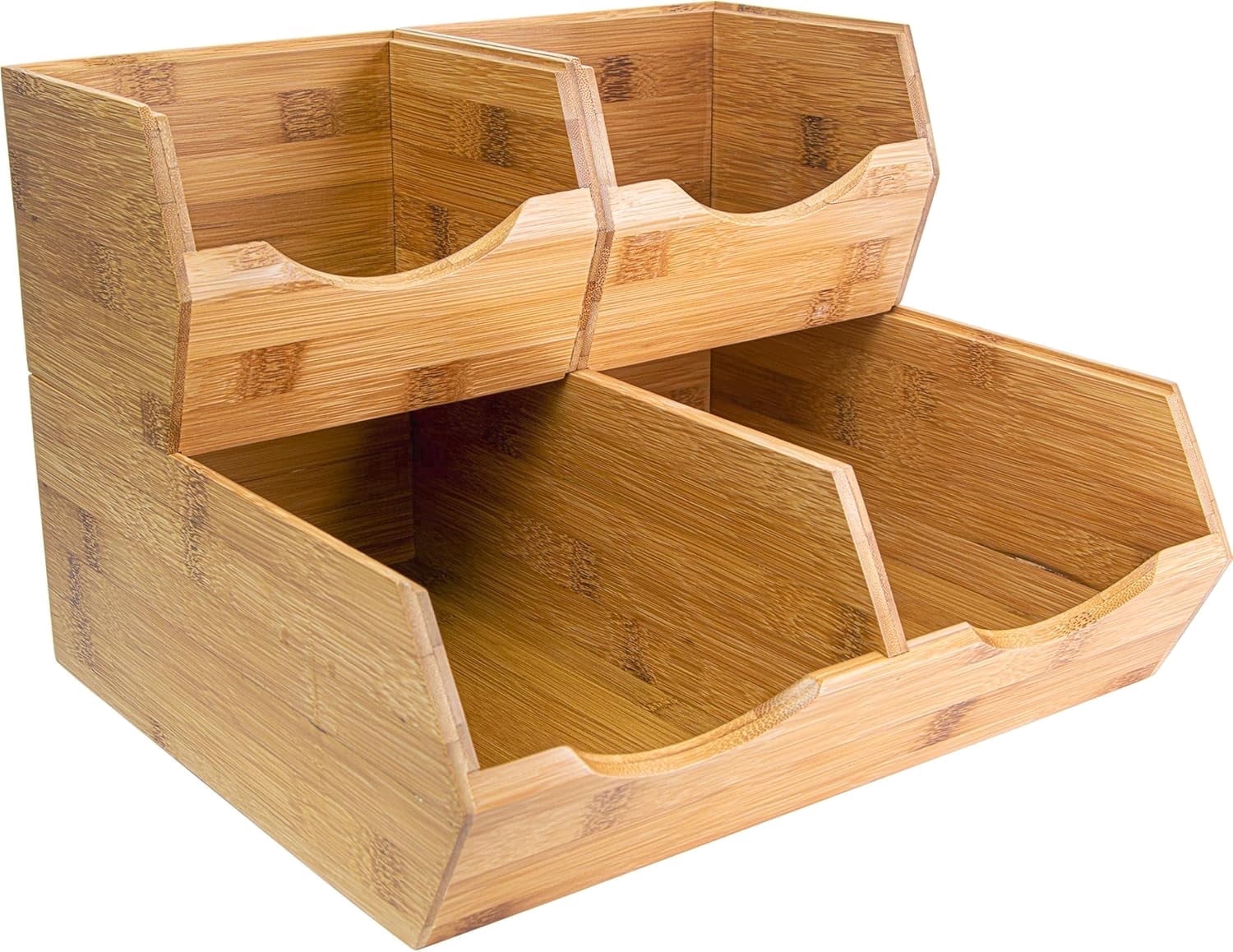 Homestead Bamboo Pantry Storage Bins, Set of 3 – Stackable Open Front Potato and Onion Storage Bins, Wooden Pantry Organizer Baskets for Kitchen, Fruit Vegetable Bin