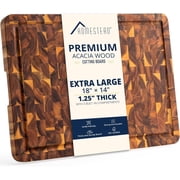 Homestead End Grain Acacia Wood Cutting Boards 17.5x13.5x1.25   Butcher Block Chopping Board with Sorting Compartment, Juice Grooves & Handles   Non-Toxic Kitchen Board for Food Prep, Home Decor
