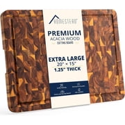 Homestead End Grain Acacia Wood Cutting Boards 20x15x1.25   Butcher Block Chopping Board with Sorting Compartment, Juice Grooves & Handles   Non-Toxic Kitchen Board for Food Prep, Home Decor