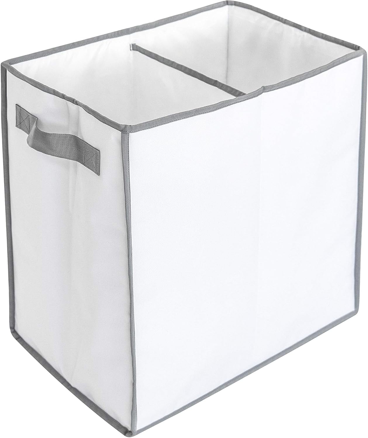 HOMESTEAD Laundry Basket – White Minimalist Collapsible Laundry Hamper with Two Compartments and Handles, Large Foldable Polyester Storage Bin for Clothes and Linens