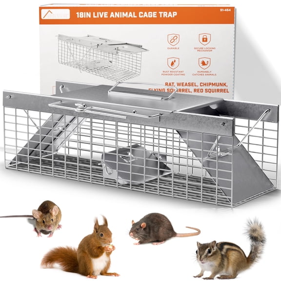 HOMESTEAD Live Rat Trap Indoor/Outside - Squirrel Trap, Have A Heart Animal for Chipmunk, Small Rabbits, Weasel and Similar-Size Rodents, 18"x5"x5", 2 Doors, Fully Assembled