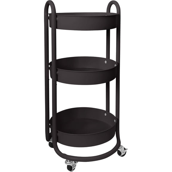 HOMESTEAD Round Rolling Side Table Cart, 3 Tier Metal Utility, 60 lb Heavy Duty, 15 Diameter, Lockable 360 Casters (Charcoal Black)