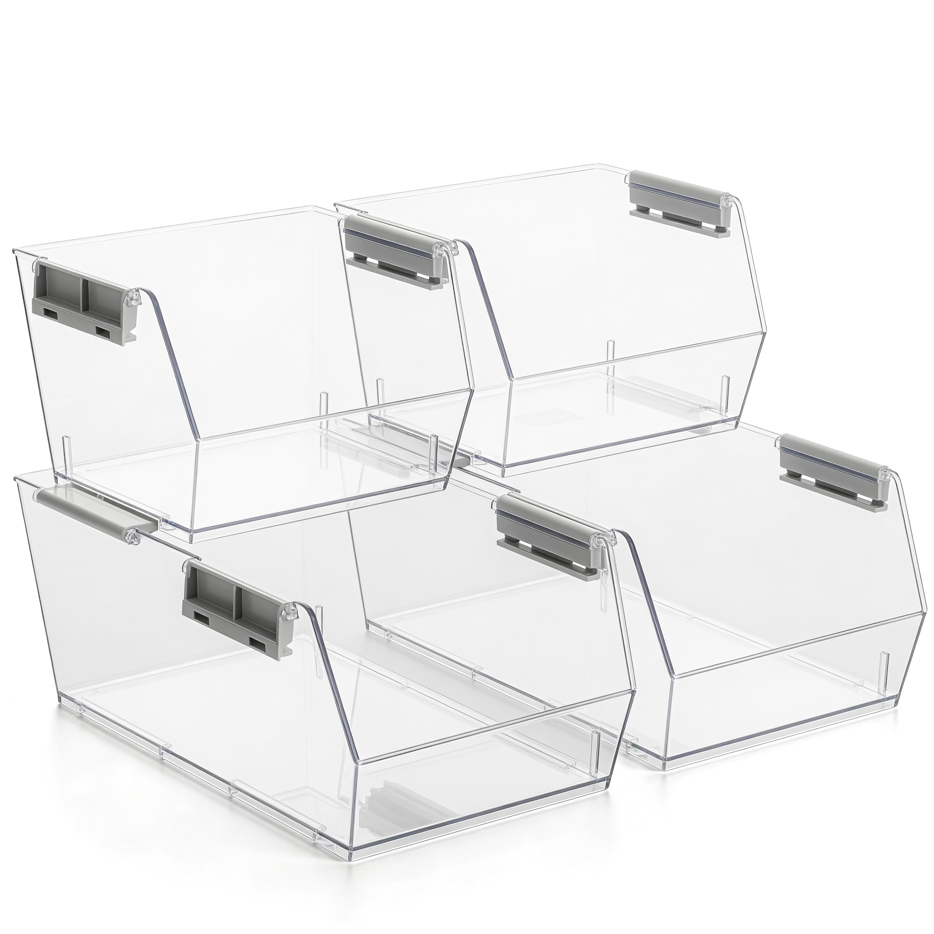 Homestead Stackable Pantry Storage Bins, Clear Plastic Open Front ...
