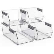 Homestead Stackable Pantry Storage Bins, Clear Plastic Open Front Organizers, Set of 4