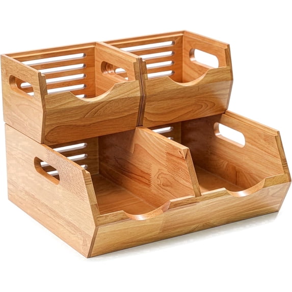 Homestead Wood Pantry Storage Bins, Stackable Open Front Potato & Onion Storage Baskets, Set of 3, Natural Wood