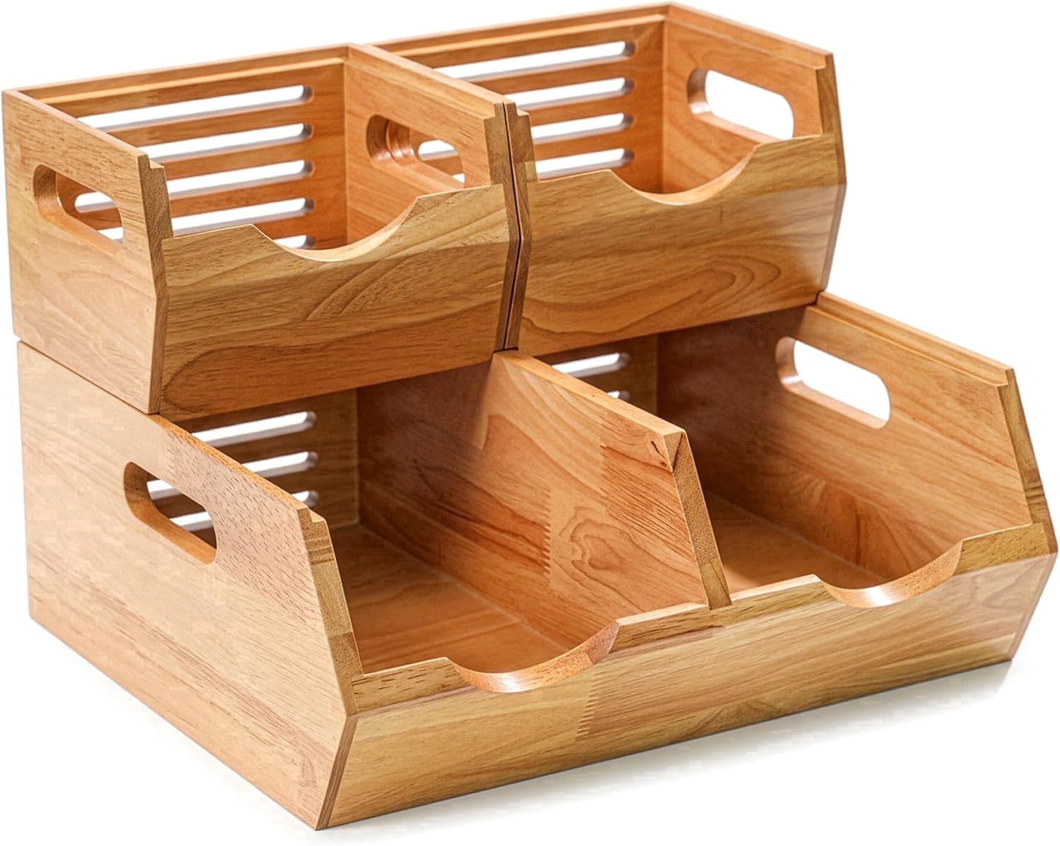 Homestead Acacia Wood Pantry Storage Bins, Stackable Bins Open Front Organizer, Ventilated Potato and Onion Storage Bins with Handles, Wooden Fruit Basket for Kitchen, Set of 3, Natural Wood