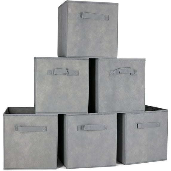 HOMESTO 11" Fabric Foldable Storage Cubes Bins - Gray - (6 Pack)