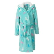 HOME SWEE HOMESWEE Girls Fleece Bathrobe Hooded Kids Sleep Robe Flannel Sleepwear Soft Fuzzy Robes(Green, 18-23 Month)