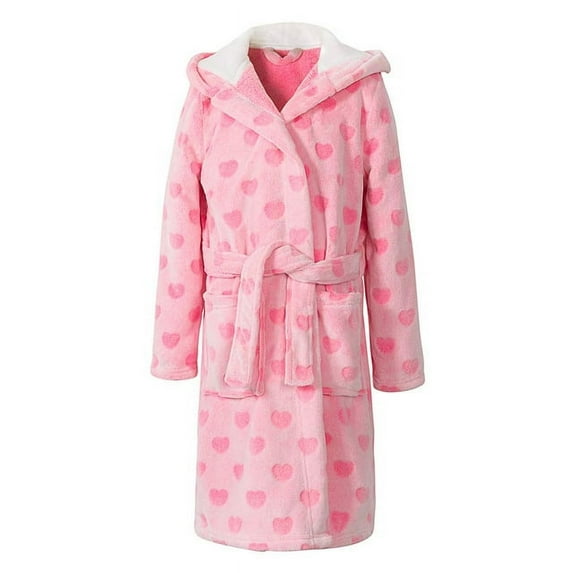 HOMESWEE Girls Fleece Bathrobe Hooded Kids Sleep Robe Flannel Sleepwear Soft Fuzzy Robes(Pink, 2-3)