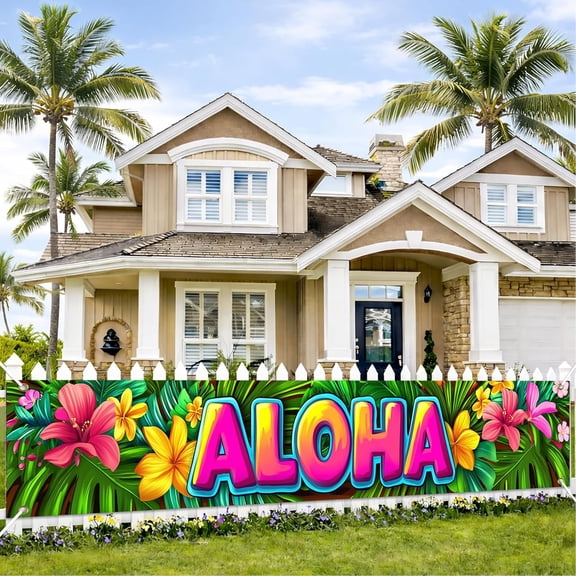 HOMETITUTE Aloha Banner Luau Decorations 118 x 20 Inch Hawaiian Banner Tropical Hello Summer Backdrop Aloha Sign for Pool Party Backyard Summer Beach Tiki Bar Outdoor Photo Booth