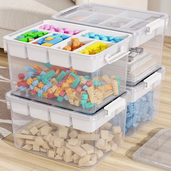 HOMETUK 160Qt Large Stackable Storage Bins with Lids & Trays, Clear ...
