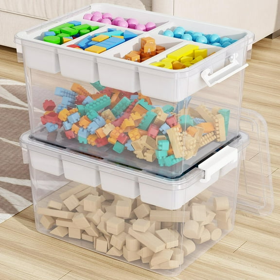 HOMETUK 80Qt Large Stackable Storage Bins with Lids & Trays, Clear Plastic Latching Boxes Organizers with Dividers Portable 20Gal Containers for Arts & Crafts, Home and Car Trunk Organization, 2Pack