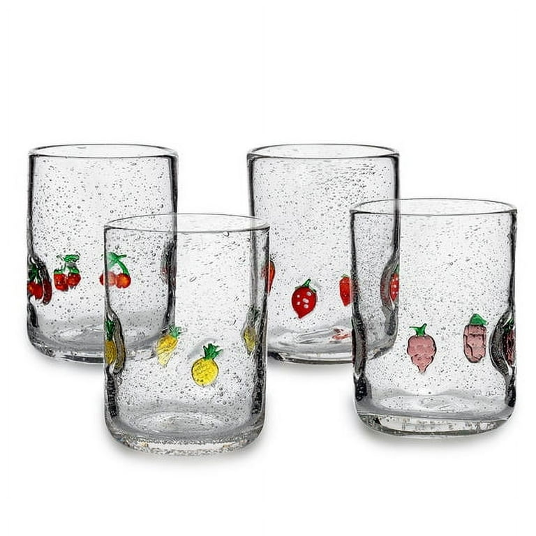 HOMEW Harvest Bubble Fruit Decal Juice Drinking Glass Set Of 4 Clear with  fruits deca 