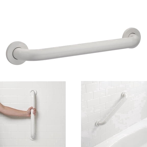 HOMEWERKS Shower Grab Bar 18" Shower Handle with 1.5" Diameter for Bathroom, Wall-Mounted, Concealed Screw, WHite