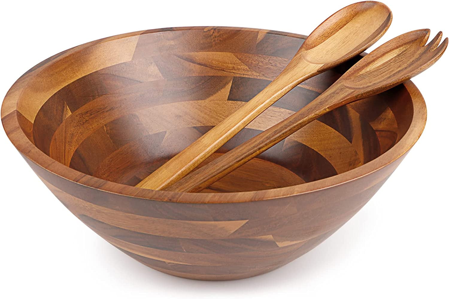HOMEXCEL Acacia 3Piece Wooden Salad Bowl Set, Large Wood Salad Bowl with Servers