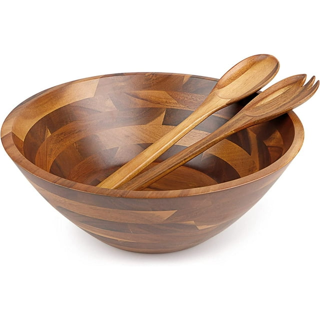 HOMEXCEL Acacia 3Piece Wooden Salad Bowl Set, Large Wood Salad Bowl