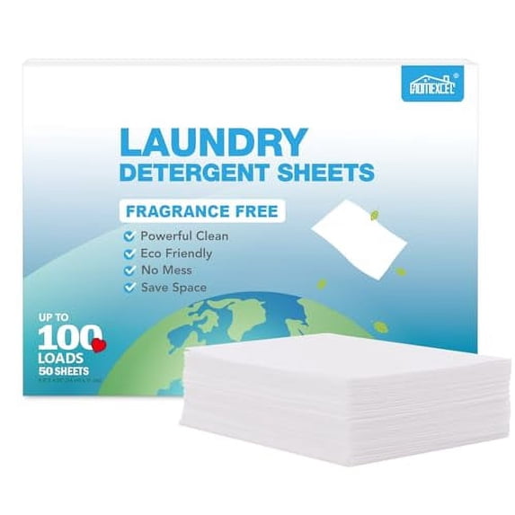 HOMEXCEL Laundry Detergent Sheets Fragrance Free Eco-Friendly, (100 Loads) 50 Washer Sheets, Plastic-Free Laundry Soap Sheets, Hypoallergenic Liquid Less Clear Strips for Travel, Home Clothes Washing