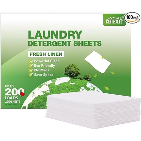 HOMEXCEL Laundry Detergent Sheets Fresh Scent Eco-Friendly, (200 Loads) 100 Washer Sheets, Plastic-Free Laundry Soap Sheets, Hypoallergenic Liquid Less Clear Strips for Travel, Home Clothes Washing