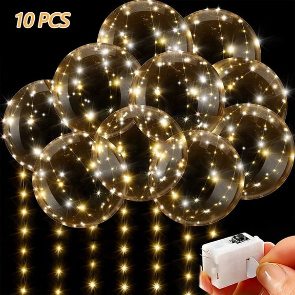 HOMEYA 10PCS LED Light Up Balloons Clear Glow Bobo-Balloon for Birthday Wedding Party Indoor Outdoor Decor