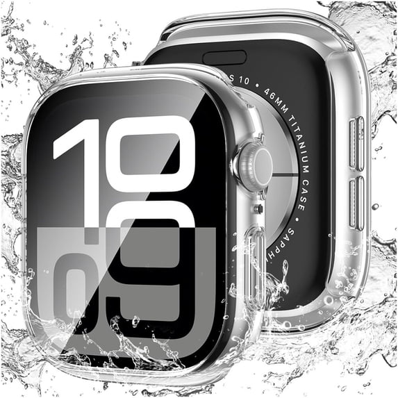 HOMEYA 2 in 1 Waterproof Case for Apple Watch Screen Protector,42mm Series 10 Accessories with Tempered Glass Film Protective & PC Bumper Cover,Compatible iWatch 42mm,Clear