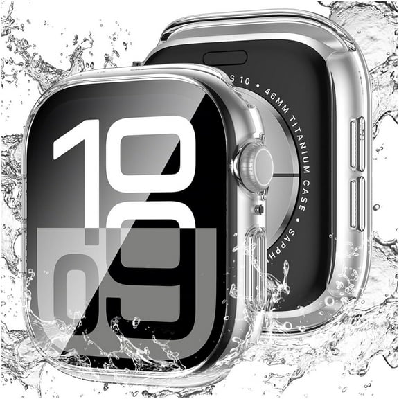 HOMEYA 2 in 1 Waterproof Case for Apple Watch Screen Protector,42mm Series 10 Accessories with Tempered Glass Film Protective & PC Bumper Cover,Compatible iWatch 42mm,Clear