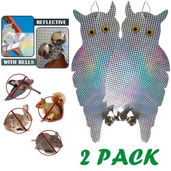 HOMEYA 2 Pack Reflective Bird Repellent Scare Owl Reflective Yard Garden Hanging Device Fake Owl Decoy Will Keep Woodpecker & Other Birds Away from Property