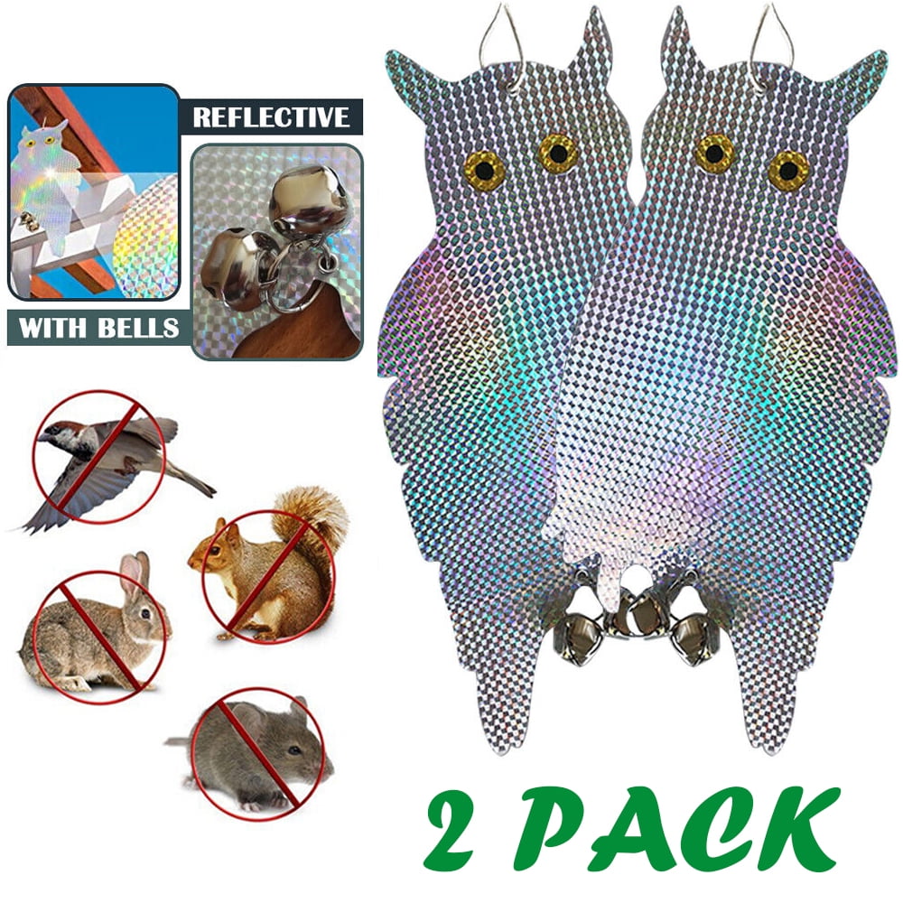 HOMEYA 2 Pack Reflective Bird Repellent Scare Owl Reflective Yard