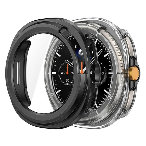 HOMEYA 2 Pack Screen Protector Case for Samsung Galaxy Watch 8 Classic 46mm, Hard PC Anti-Scratch Protective Cover with Tempered Glass, Clear+Black