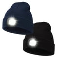 thumbnail image 1 of HOMEYA 2 Packs Winter Fleece Lined LED Beanie,USB Rechargeable Hand Free Warm Hat with Light Built in,Gifts for Men Women,Black+Navy Blue, 1 of 9